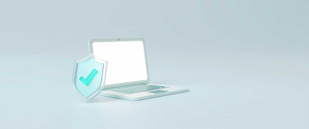 Laptop-mit-Schutzschild